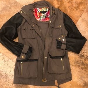 Women’s small military jacket faux leather sleeves